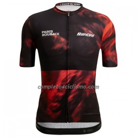 Maglia Santini 2023 Paris-Roubaix Manica Corta Hell of the North Rosso Nero
